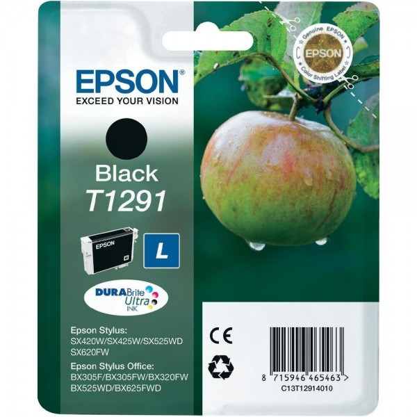 Epson Tinte Apfel Schwarz T1291 für Epson SX420W SX525WD SX620FW BX305F BX320FW BX525WD BX625FWD