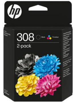 HP 308 Black/Tri-Color Ink Cartridge Envy Tinte Combo 2-Pack 6L6S6UE