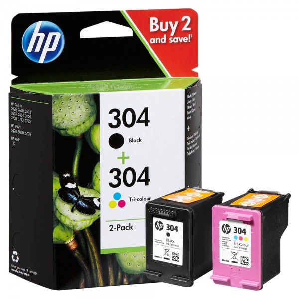 HP 304 Tinte + Tinte 3733 3722 black Deskjet tri-color 3721 3735 Toner Original! Druckerzubehör | 2-Pack 3720 Envy 5030
