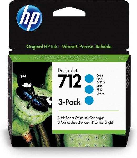 HP 712 Tinte 3-Pack cyan 3ED77A 29 ml HP DesignJet Studio T210 T230 T250 T630 HP T650