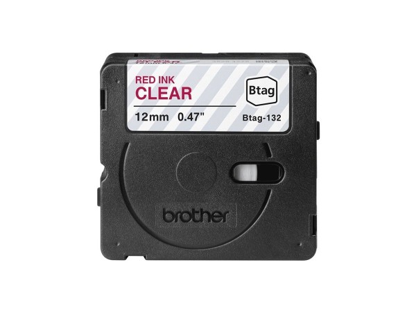 Brother BTAG-132 Rot auf Transparent 12mm Etikettenband für P-Touch PT-N10 PT-N20 PTN25BT