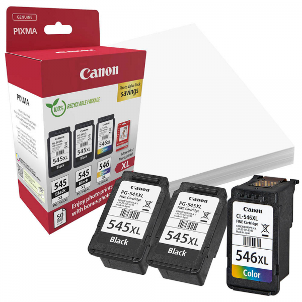 Canon PG-545 XL/CL-546XL Photo Value Pa Pixma IP2850 MG2450 MG2550 MX495 TR4550 TR4650 TS3150 TS3450