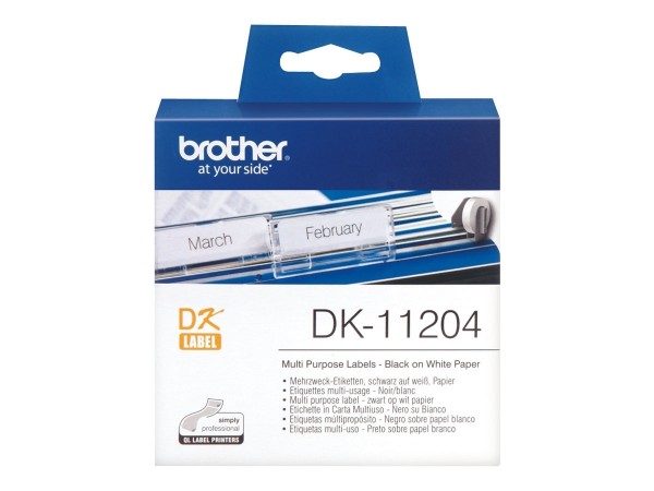 Brother P-Touch DK-11204 17mm x 54mm Einzeletiketten schwarz auf weiß die-cut multi purpose label