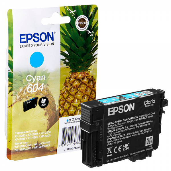 Epson 604 Tinten Cyan Pineapple Epson Home XP-2200 WF-2910DWF, WF-2930DWF T10G24