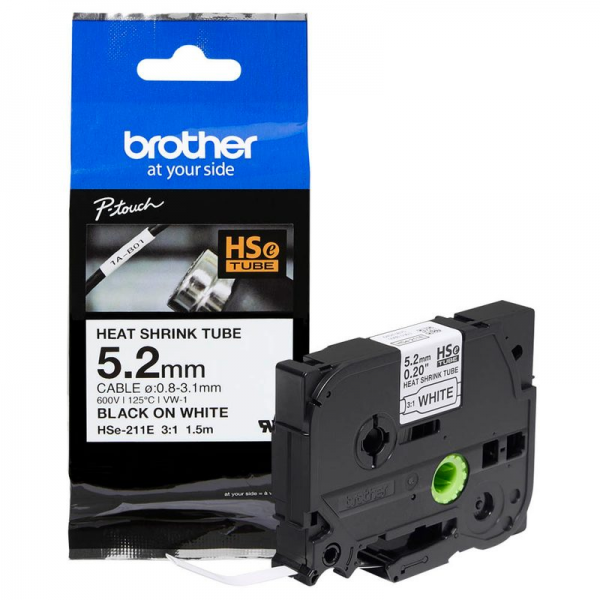 Brother HSe-221E Schrumpfschlauch 9 mm schwarz auf weiß PT-D800W PT-P750W PT-P950NW